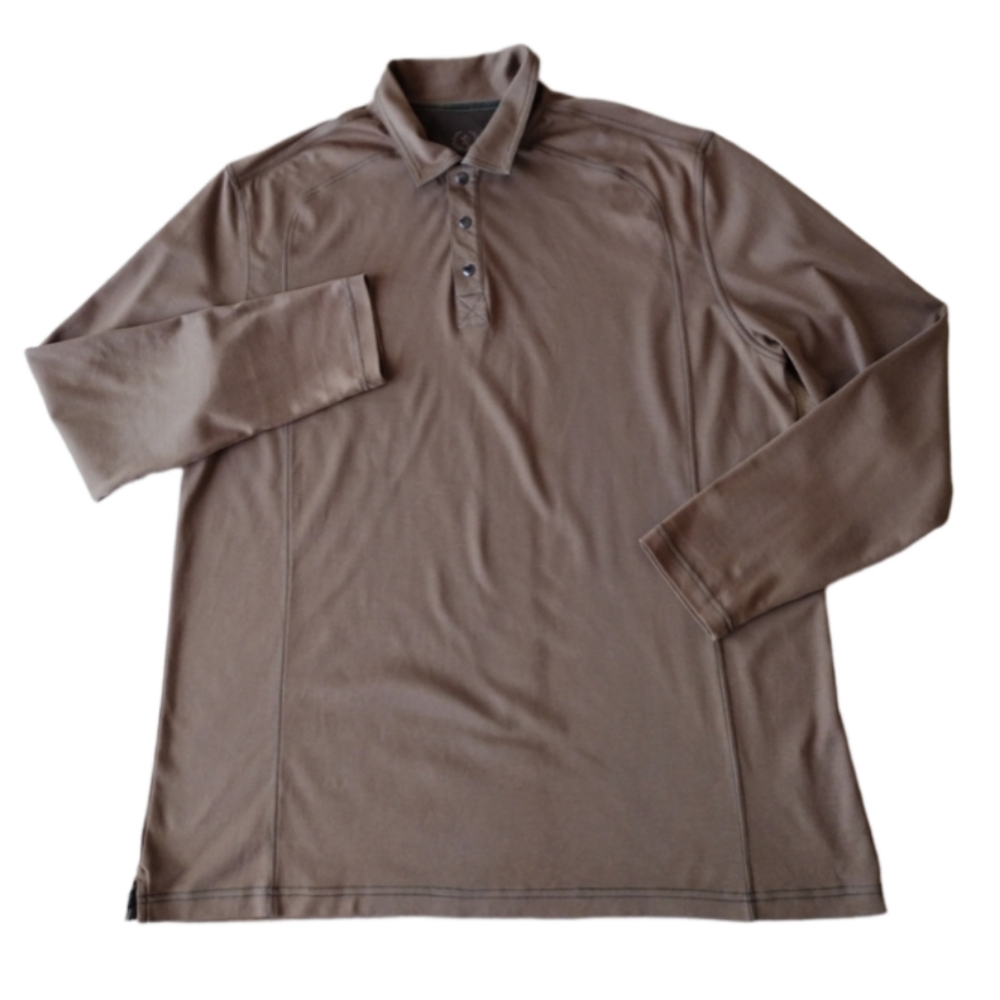 BUGATCHI UOMO Polo Shirt Men XL Brown Long Sleeve Black‎ Stitch Stretch Soft